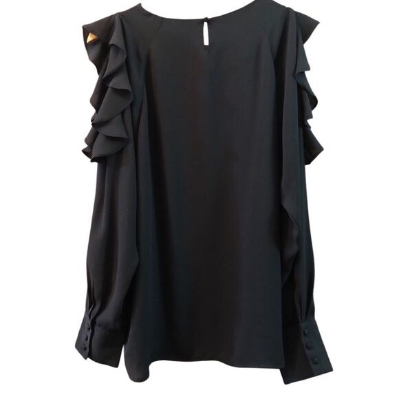 Hyfve Women’s Large Long Sleeve Hi Lo Blouse Cold Shoulder Ruffles Fairygoth - Picture 7 of 7